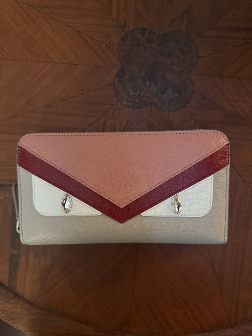 Fendi Crystal Eye Monster Continental Zip Around Wallet New With Tags And Box